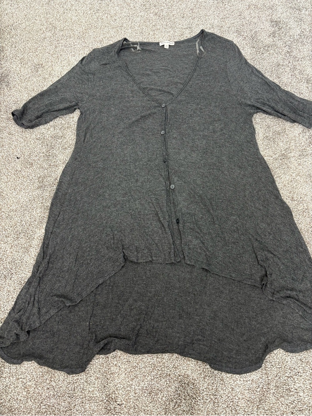 Zenana Outfitters Charcoal Gray Button-Front High-Low Tunic